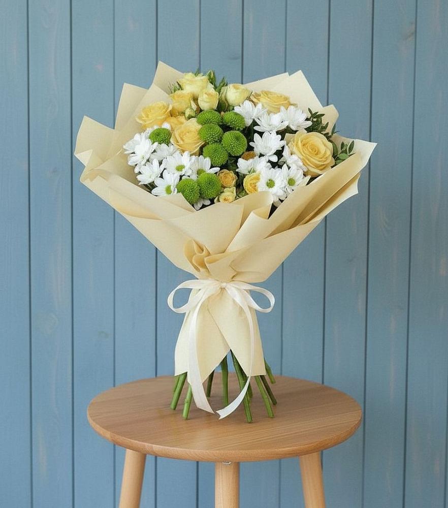 Букет Луч солнца в Еланском Букет цветов из: Хризантемы и Розы в Еланском