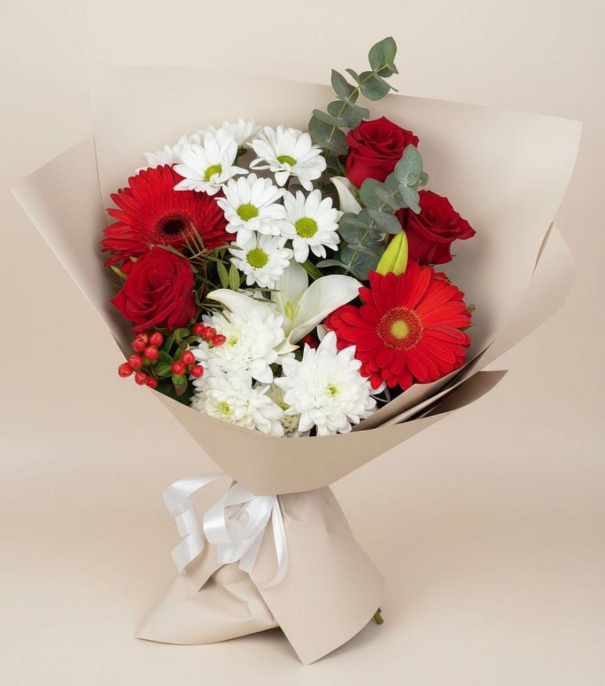 Букет цветов из: Розы, Хризантемы, Герберы и Лилии в Еланском