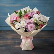 Букет цветов из:  Хризантемы, Альстромерии и Розы в Еланском