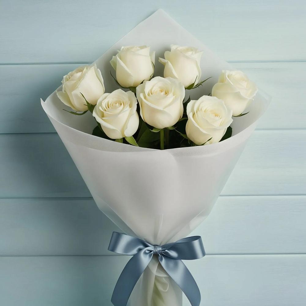 Букет 7 Белых роз Эдлесс Лав в Еланском